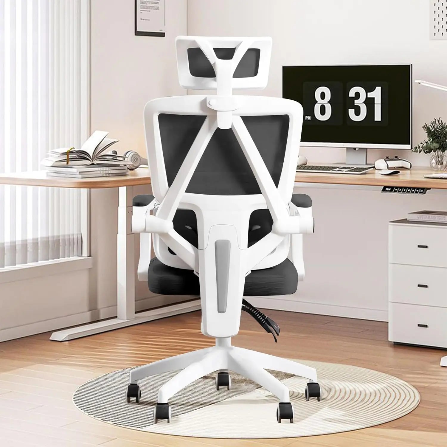 Ergonomic Home Office Chair Work Swivel Chairs with Wheels, Breathable Mesh Back Gaming Chair Adjustable Headrest