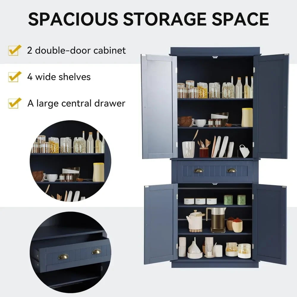 72" Kitchen Pantry Storage Cabinet, Freestanding Cupboard with 2 Cabinets, Drawer and Adjustable Shelves, Tall Storage Cabinet