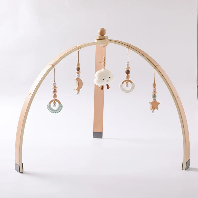 Baby Wooden Gym Frame Rocket Model Newborn Activity Gym Frame Hanging Pendant Rattle Toys For Baby Education Montessori Toys