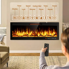 50" Slim Electric Fireplace Recessed and Wall Mounted,Wall Fireplace and Freestanding Linear Fireplace, with Remote Control