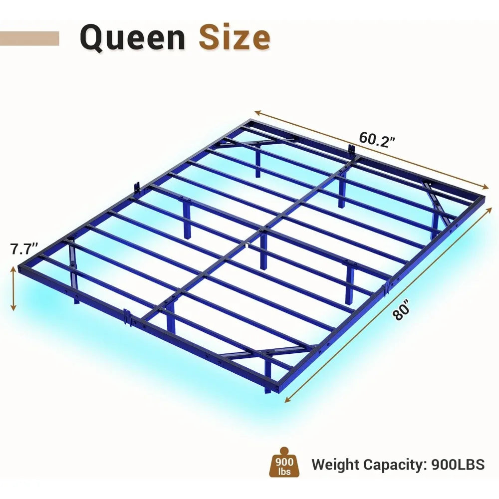 Floating Bed Frame Queen Size with LED Lights Metal Platform Queen Bed No Box Spring Needed Easy To Assemble Sturdy Durable