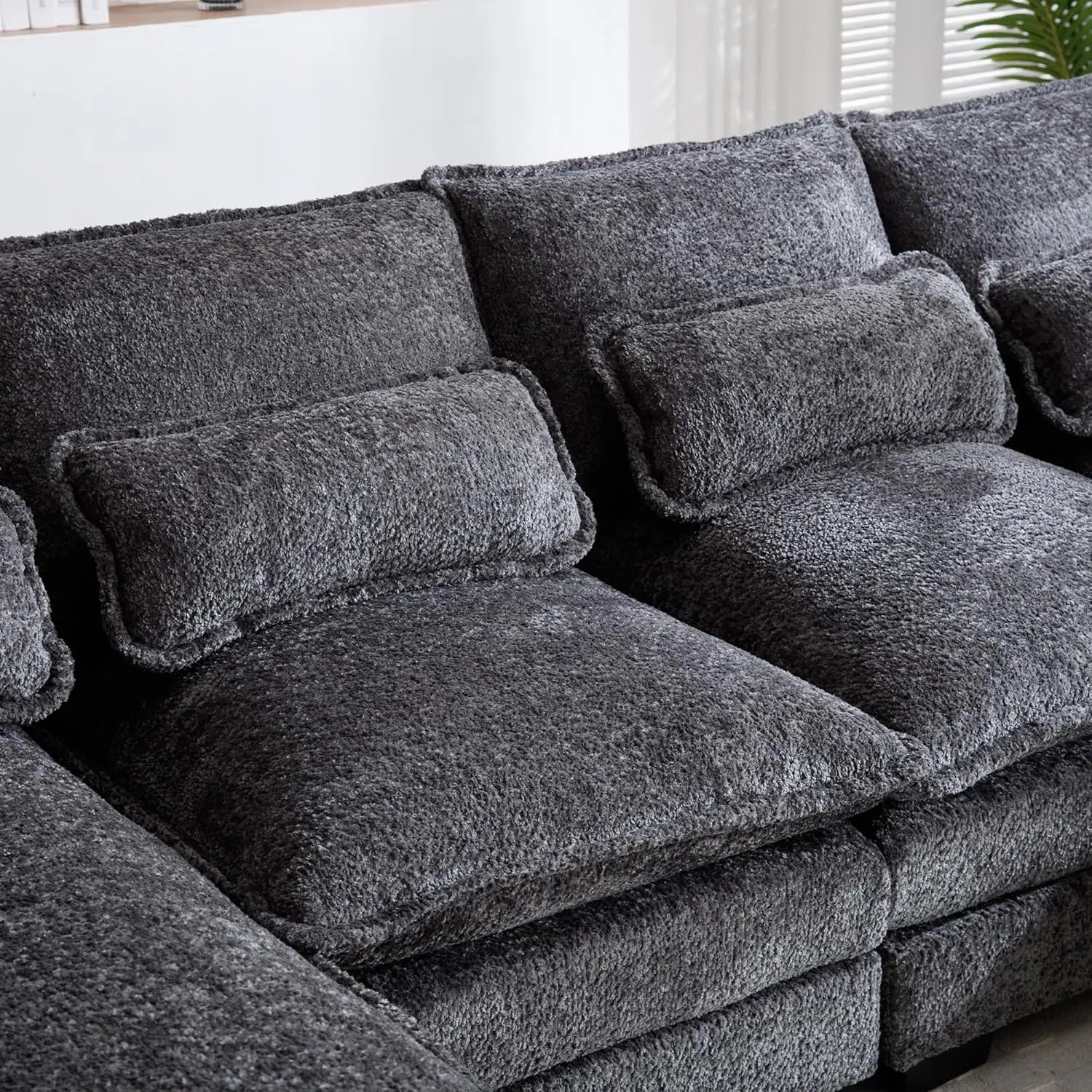 110" Sectional Sofa Cloud Couch for Living Room, Modern Chenille U Shaped Couch, Comfy Modular Sofa Sleeper(Gray)