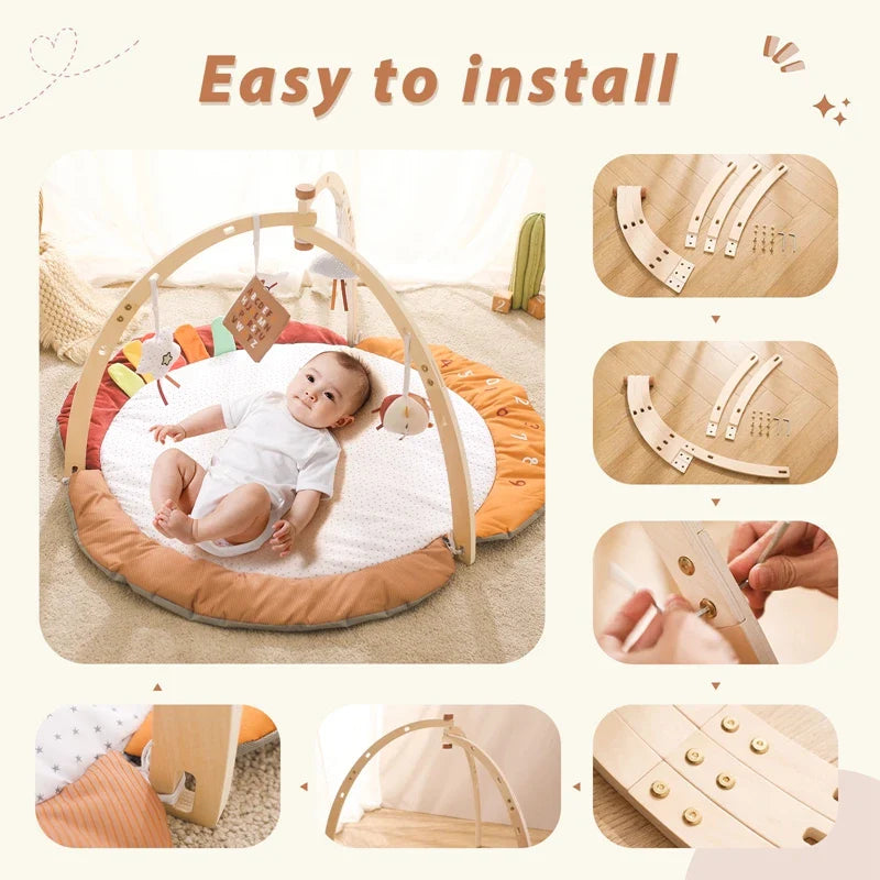 Baby Wooden Tripod Gym Frame Toddler Gym Activity Floewr Hanging Pendant Rattle Toys For Newborn Education Montessori Toys