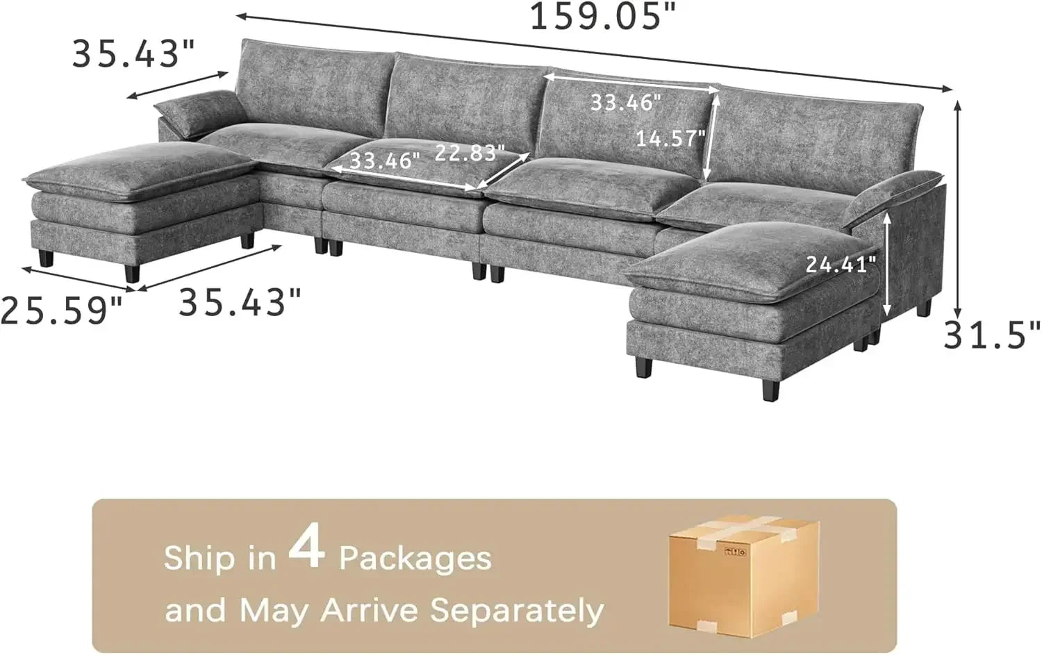 Modular Sectional Sofa Couch, Fabric Sofa Cloud Couch with Comforts, Sectional Sofa Couches for Apartment, Bedroom, Small Space