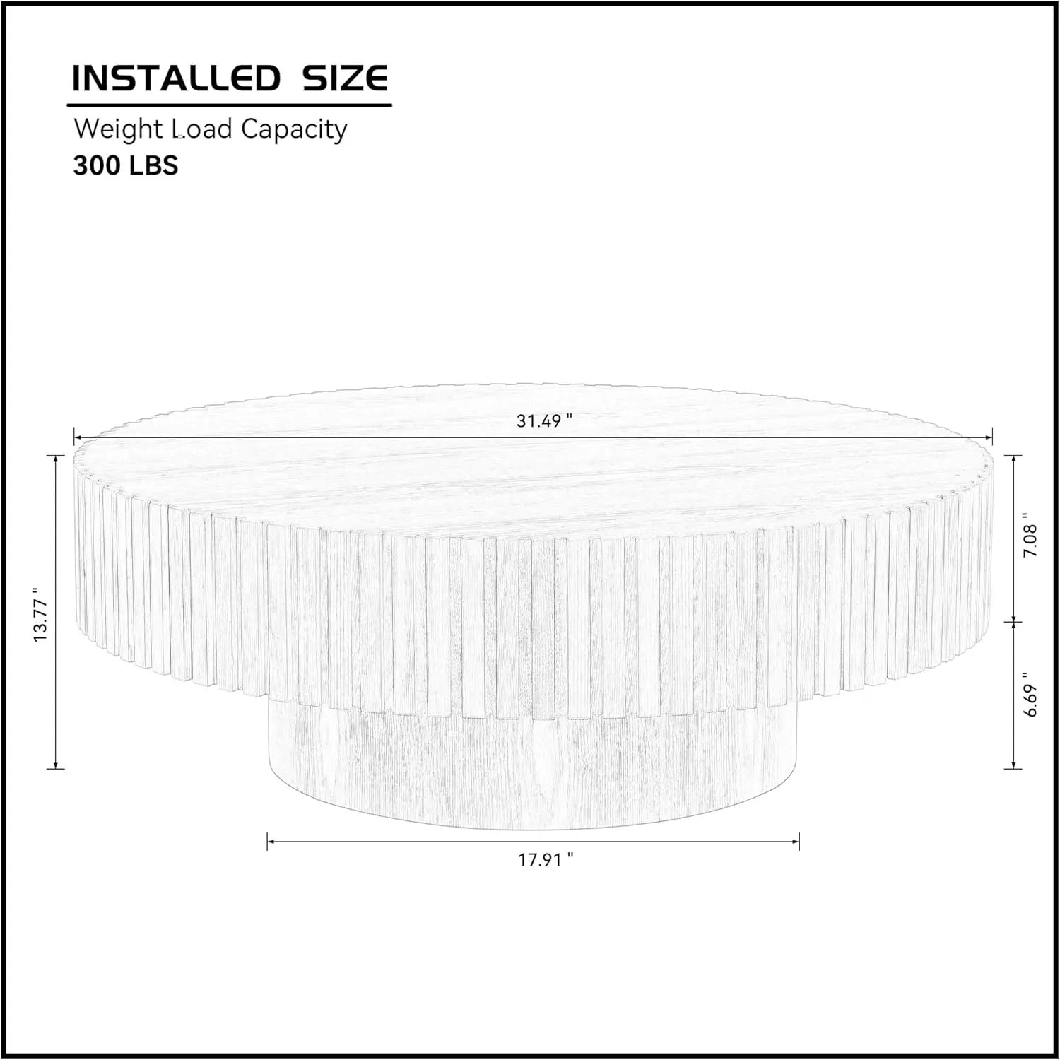 31.49'' Round Coffee Table Wood End Table for Living Room, Modern Contemporary Circle Fluted Drum Side Table, Easy Assembly