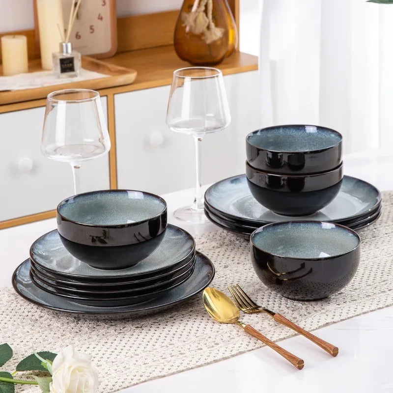 Ceramic Dinnerware Sets,Stoneware Coupe Plates and Bowls Sets,Highly Chip and Crack Resistant | Dishwasher & Microwave