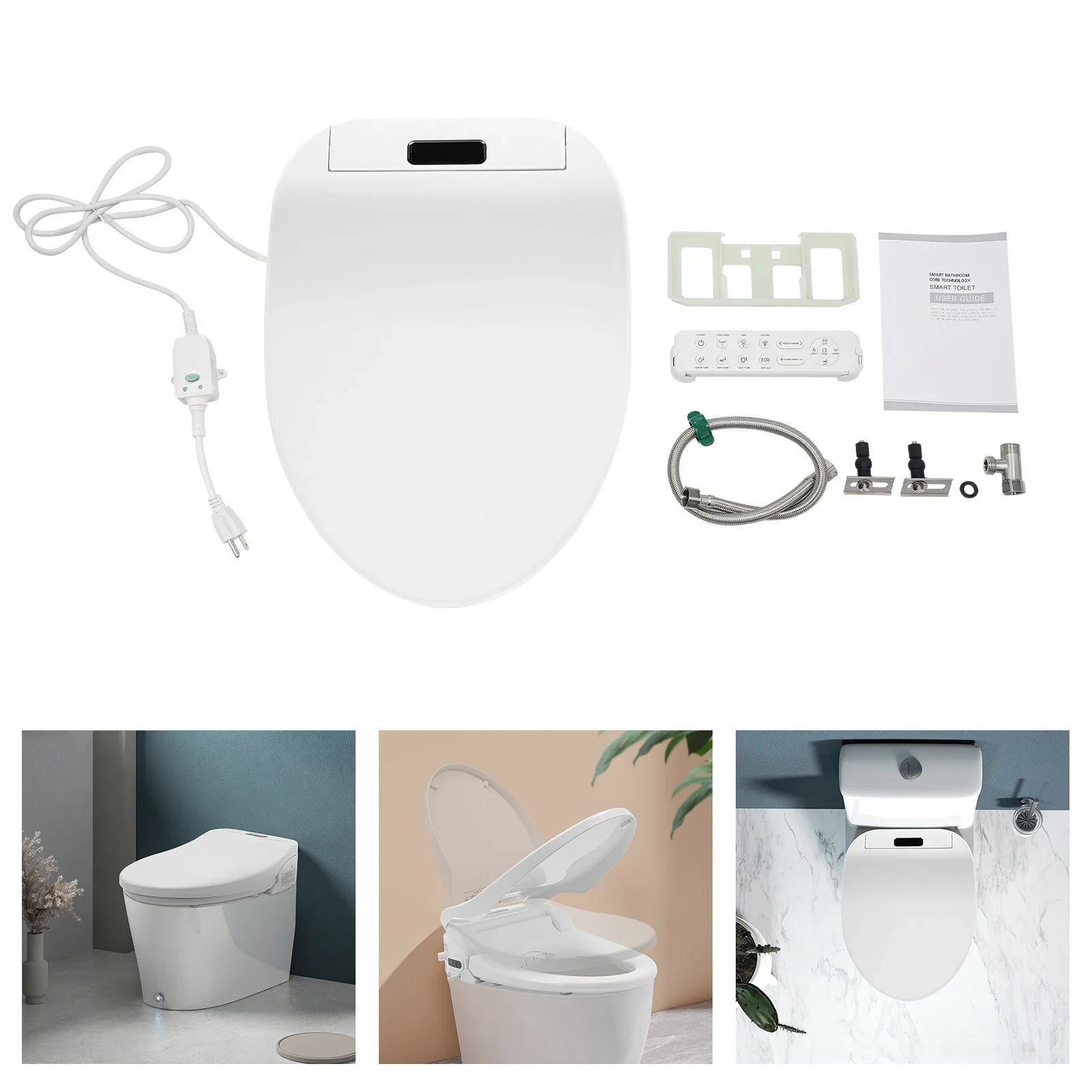 Smart Heated Toilet Cover Bidet Toilet Seat Remote Control Electric Clamshell Toilet Cover w/Hip Wash function LED Screen US