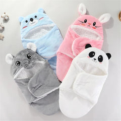 Soft Flannel Winter Warm Baby Swaddle Blanket Thicken Plush Lining Hooded Blanket for 0-6 Months Newborn Envelope Cocoon Blanket