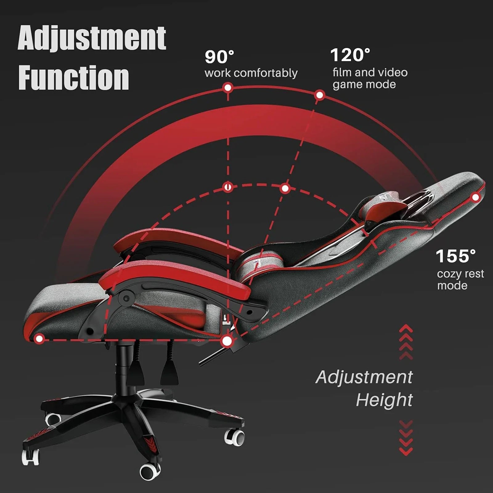 Ergonomic Gaming Chair Gamer Chairs with Lumbar Cushion + Headrest, Height-Adjustable Computer Office Chair for Girls, Boys