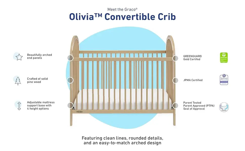 3-in-1 Convertible Crib (Driftwood) – GREENGUARD Gold Certified, Converts to Daybed and Toddler Bed, Fits Standard Full-Size Cri