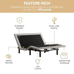 Adjustable Queen Size Bed Frame Electric Head Foot Incline Wireless Remote Control Quiet Motor Ergonomic Upholstered Base