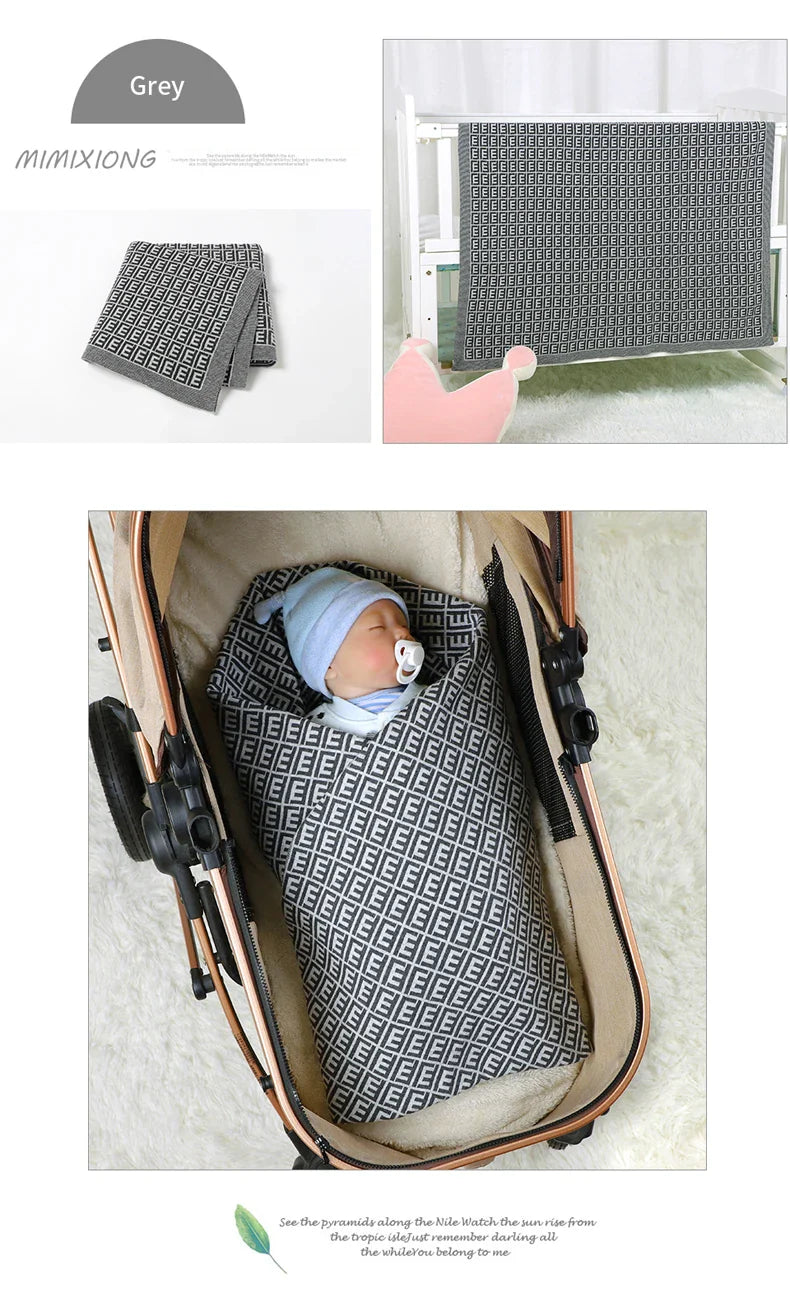 Newborn Baby Blanket 100%Cotton Knit Plaid Girl Boy Stroller Swaddle Super Soft Sleep Sack Infant Bed Crib Letter Quilt 100*80CM