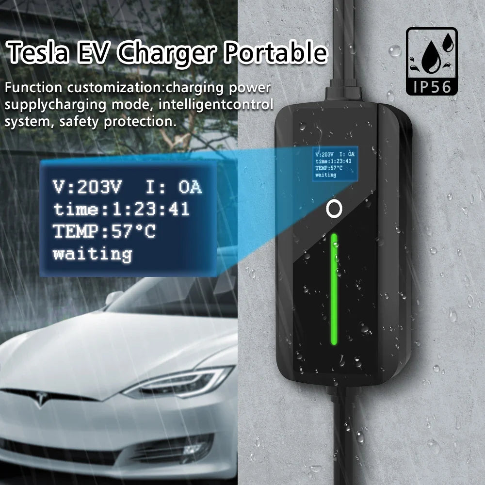 LONLINK 7KW Portable EV Charger for Tesla Model 3/X/Y/S Highland 2024 EVSE Fast Charging Cable 13-50 Plug Electric Car Wallbox