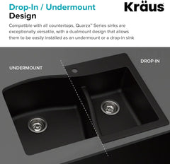 Kraus Quarza Kitchen Sink | 33-Inch 60/40 Bowls | Black Granite | KGD-442 model