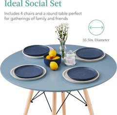 5-Piece Dining Set, Compact Mid-Century Modern Table & Chair Set for Home, Apartment w/ 4 Chairs, Plastic Seats, Wooden Legs