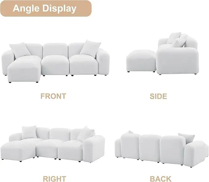 Convertible L Shaped Couch, 94.5" Modern Minimalist Cloud Couches for Living Room Set, Comfy Teddy Fabric Sofa