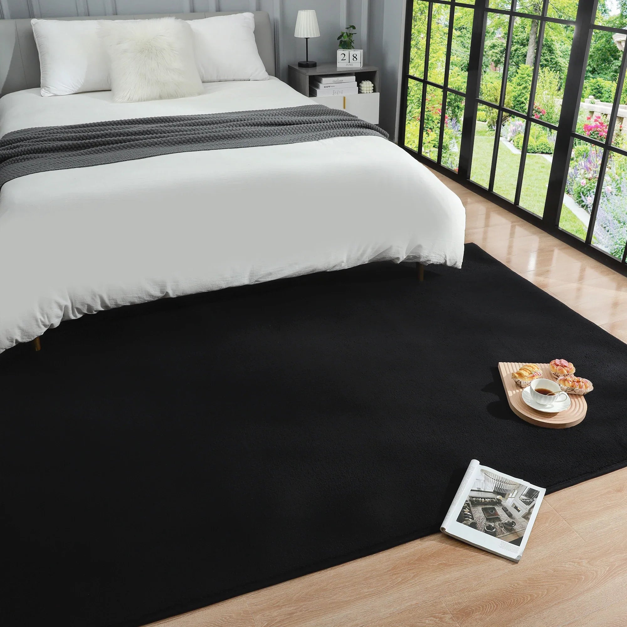 Black Rugs Living Room Carpet Nonslip Bedside Rugs Large Soft Floor Rug Children Game Mat Rectangular Home Decoratio