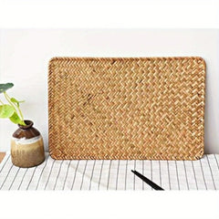 1Pack Rectangular Woven Placemats, Natural Seagrass Place Mats, 14" x 9.5", Rattan Wicker Table Mats for Dining Table