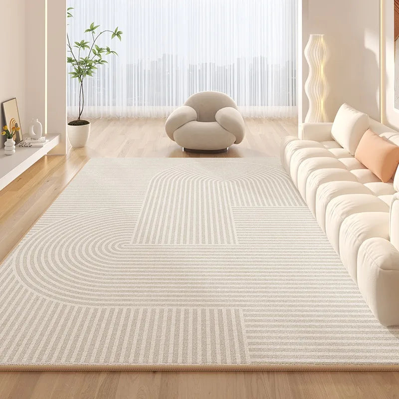 Minimalist Beige Striped Carpet Luxury Huge Large Living Room Decoration Carpets Comfortable Easy Clean Bedside Bedroom Rugs 양탄자