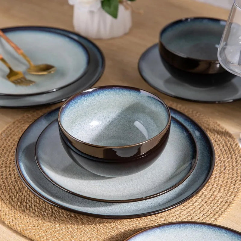 Ceramic Dinnerware Sets,Stoneware Coupe Plates and Bowls Sets,Highly Chip and Crack Resistant | Dishwasher & Microwave