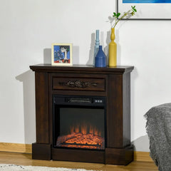 32" Electric Fireplace with Mantel, Freestanding Heater with LED Log Flame, Overheat Protection and Remote Control, 1400W