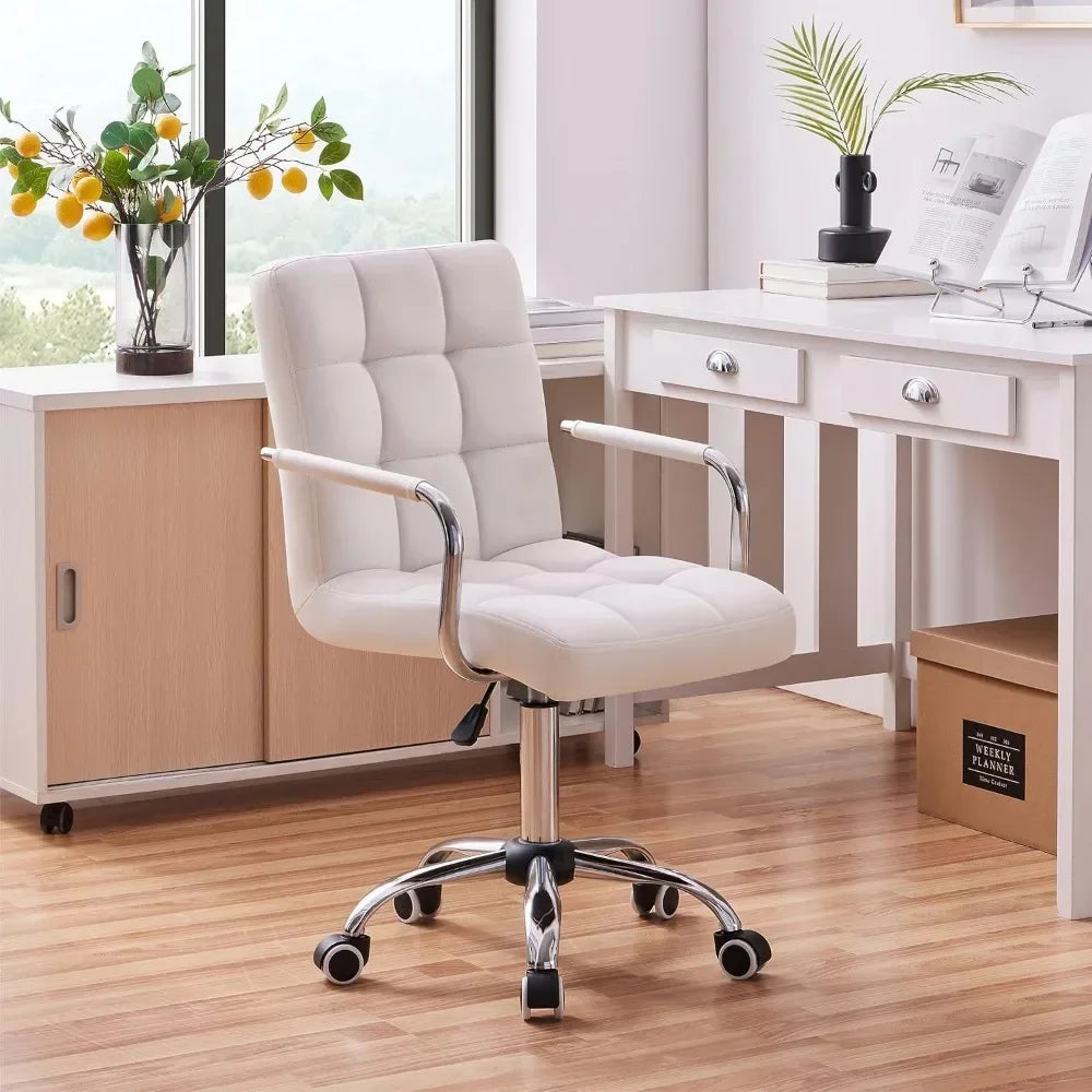 Desk Chairs with Wheels/Armrests Modern PU Leather Office Chair Midback Adjustable Home Computer Executive Chair 360 Swivel