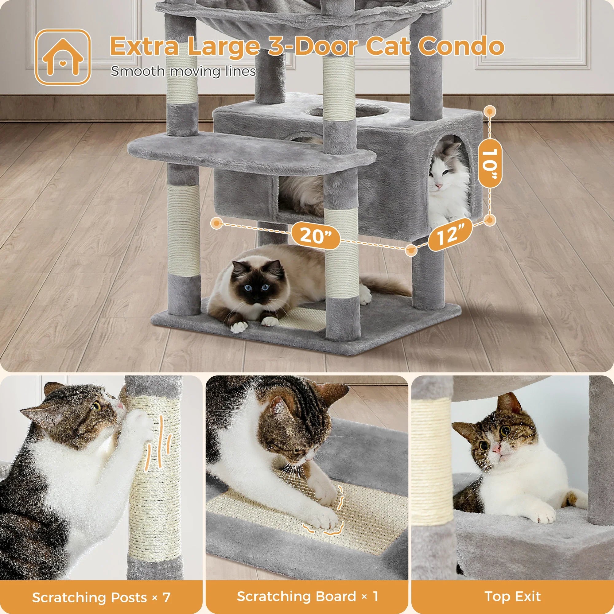 184cm Large Cat Tree and Tower for Indoor Cats With Sisal-Covered Scratching Posts Spacious Hammock Padded Perches and Condos