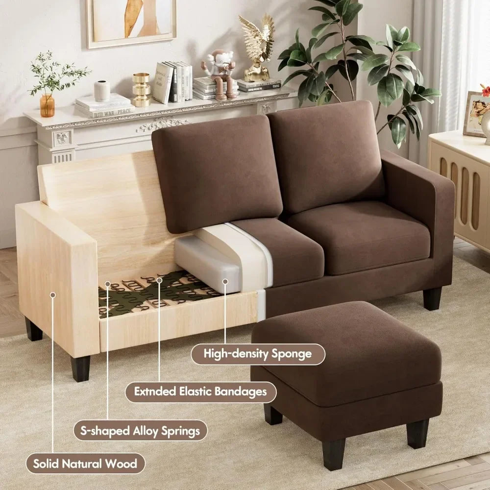 Convertible Sectional Sofa Couch, L-Shaped Sofa with Linen Fabric, Movable Ottoman Small Couch , Living Room and Office