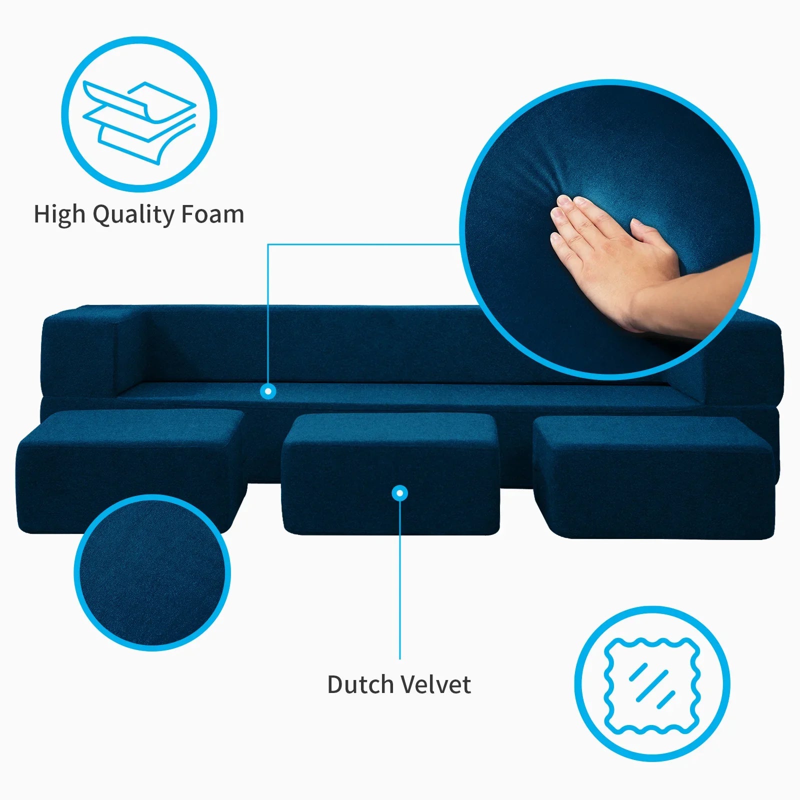 HORGAEO Folding Bed Couch, Sleeper Foam Sofa Bed, Cushioned Foam Mattress Comfortable Sofa