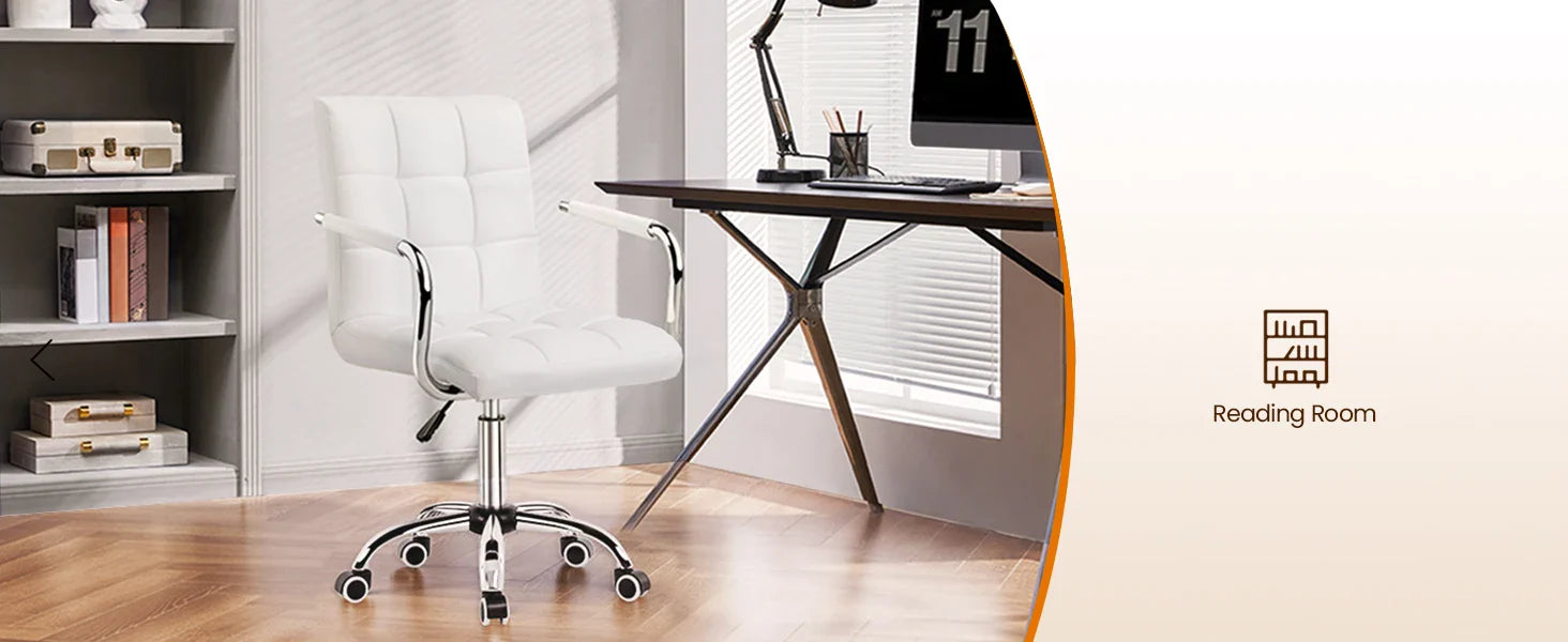 Desk Chairs with Wheels/Armrests Modern PU Leather Office Chair Midback Adjustable Home Computer Executive Chair 360 Swivel