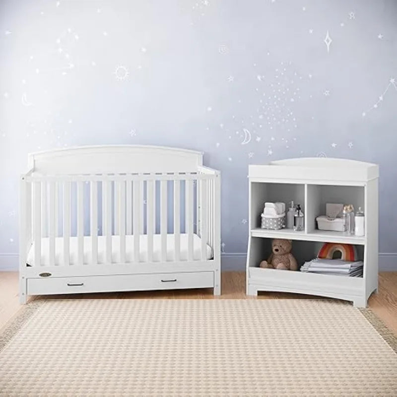 5-in-1 Convertible Crib with Drawer - Converts from Baby Crib to Toddler Bed, Fits Standard Full-Size Crib Mattress