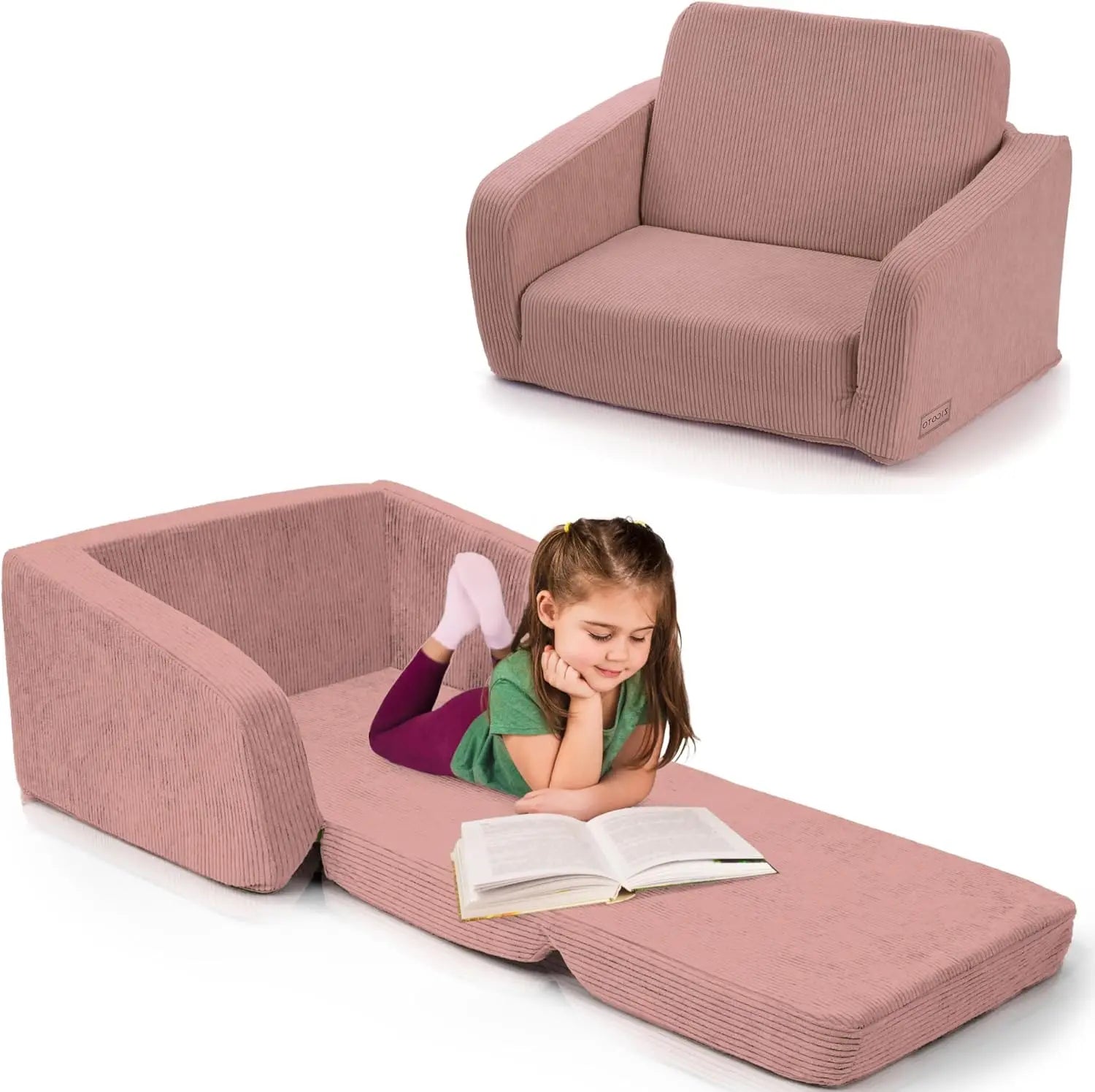 Comfy Kids Chair for Toddler - Stylish 2 in 1 Lounger Made of Memory Foam Easily Unfolds Into a Soft Baby Couch