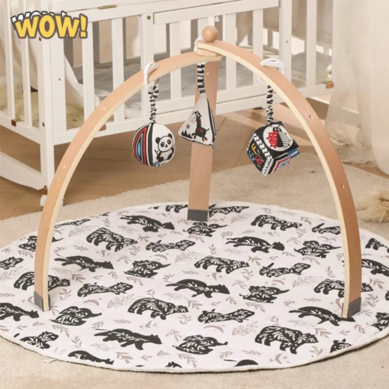 Baby Wooden Gym Frame Rocket Model Newborn Play Gym Activity Celestial Hanging Pendant Rattle For Baby Education Montessori Toys