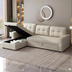 L-Shape Upholstered Sectional Sofa with Storage Chaise & Pull,Convertible Couch W/ 3 Back Cushions,Reversible Sleeper