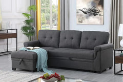 Lucca 84" W Dark Gray Linen Reversible Sleeper Sectional Sofa with Storage Chaise