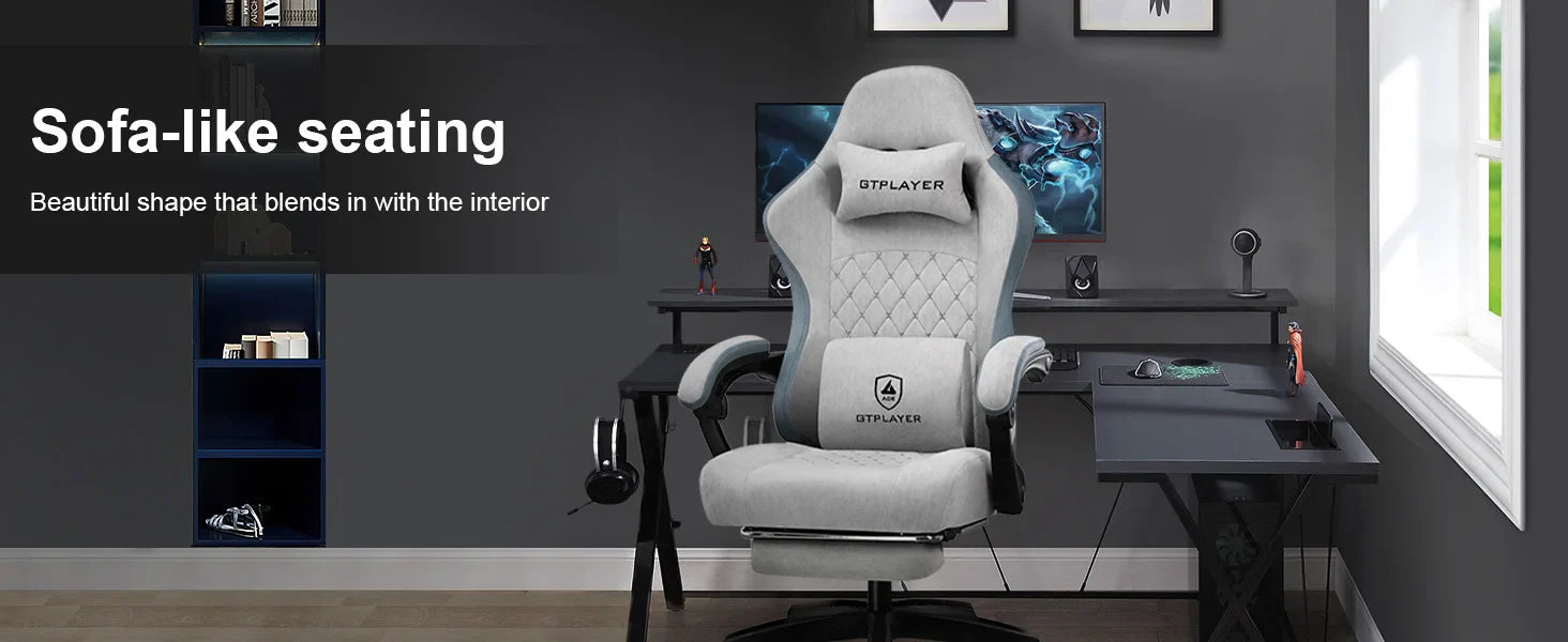 GTPLAYER Gaming Chair, Computer Office Chair with Pocket Spring Cushion, Linkage Armrests and Footrest, High Back