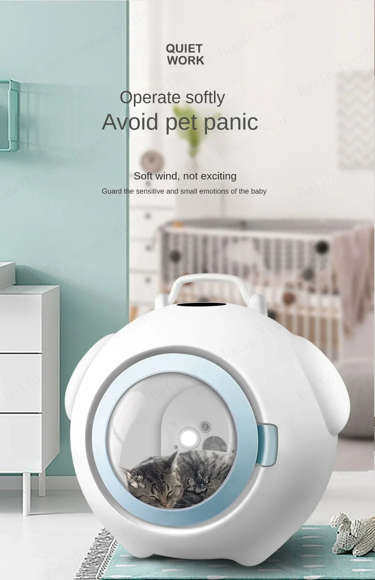 Multifunctional Pet Drying Box Household Small Silent Fully Automatic Dog Hair Dryer and Water Blower,Also A Warm Nest for Pets