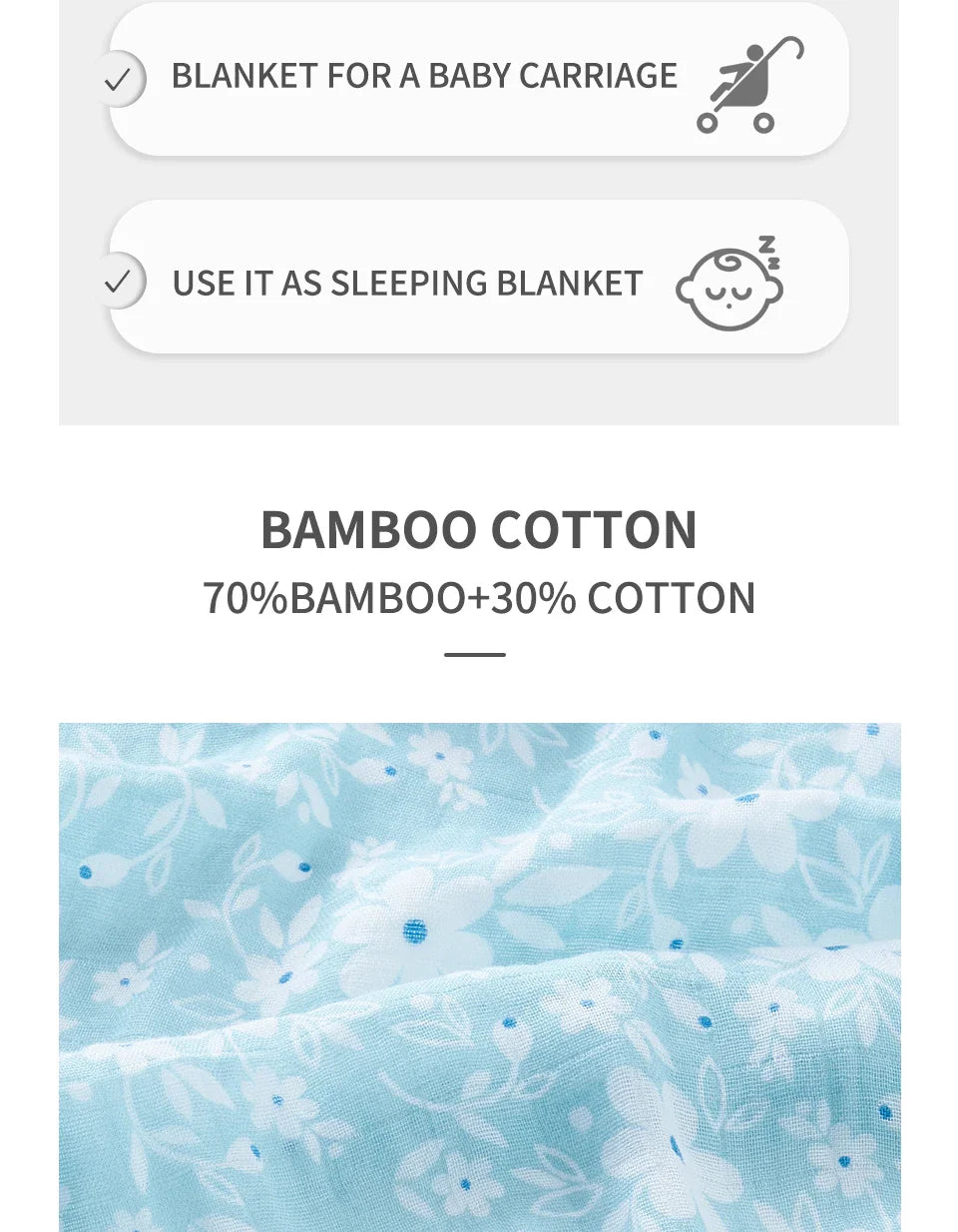 Happyflute 120*110cm Soft Muslin Bamboo Cotton Baby Wrap Animal Pattern Travel Newborn Multi-function Swaddle Sleeping Blanket