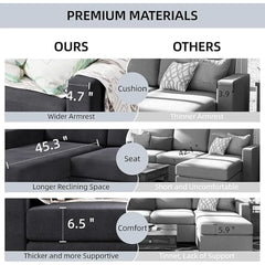 Faux Leather/Linen Fabric Sectional Sofa Couch, Modern L-Shaped Modular Couch Upholstered 3/6 Seaters Living Room Sofa Couch