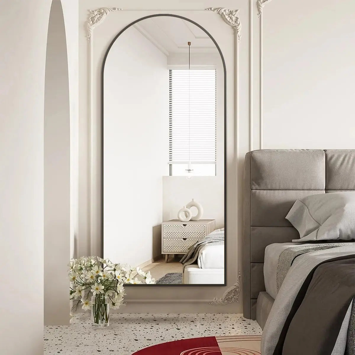 34"x76" Arched Full Length Mirror, Large Floor Mirror with Aluminum Alloy Frame Standing Hanging or Leaning Wall-Mounted M