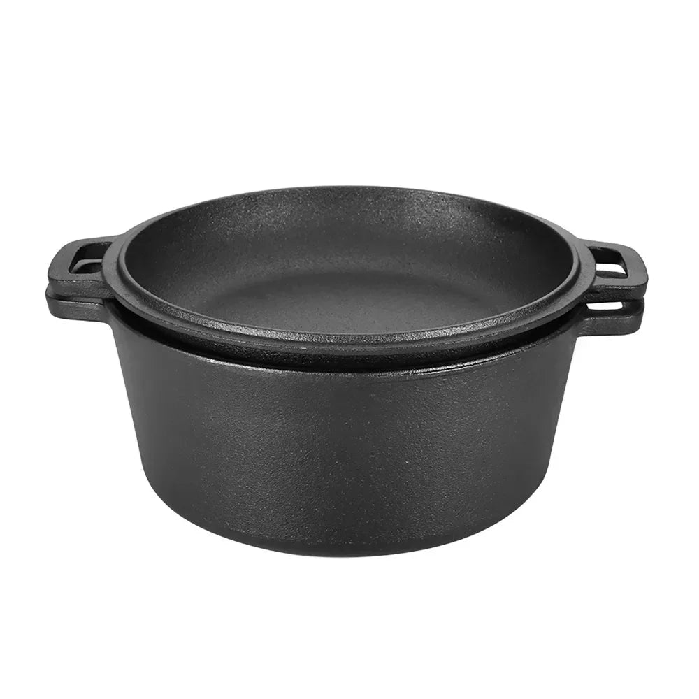 2 in 1 Seasoned Cast Iron Double Dutch Oven Combo Cooker