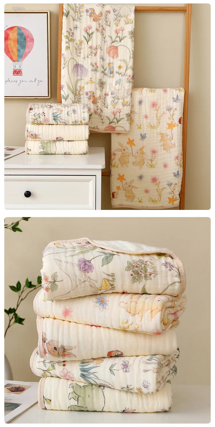 Double Crepe Baby Blankets Newborn Muslin Cotton Gauze Quilt Print Swaddle Blanket Kids Bedding Stroller Cover