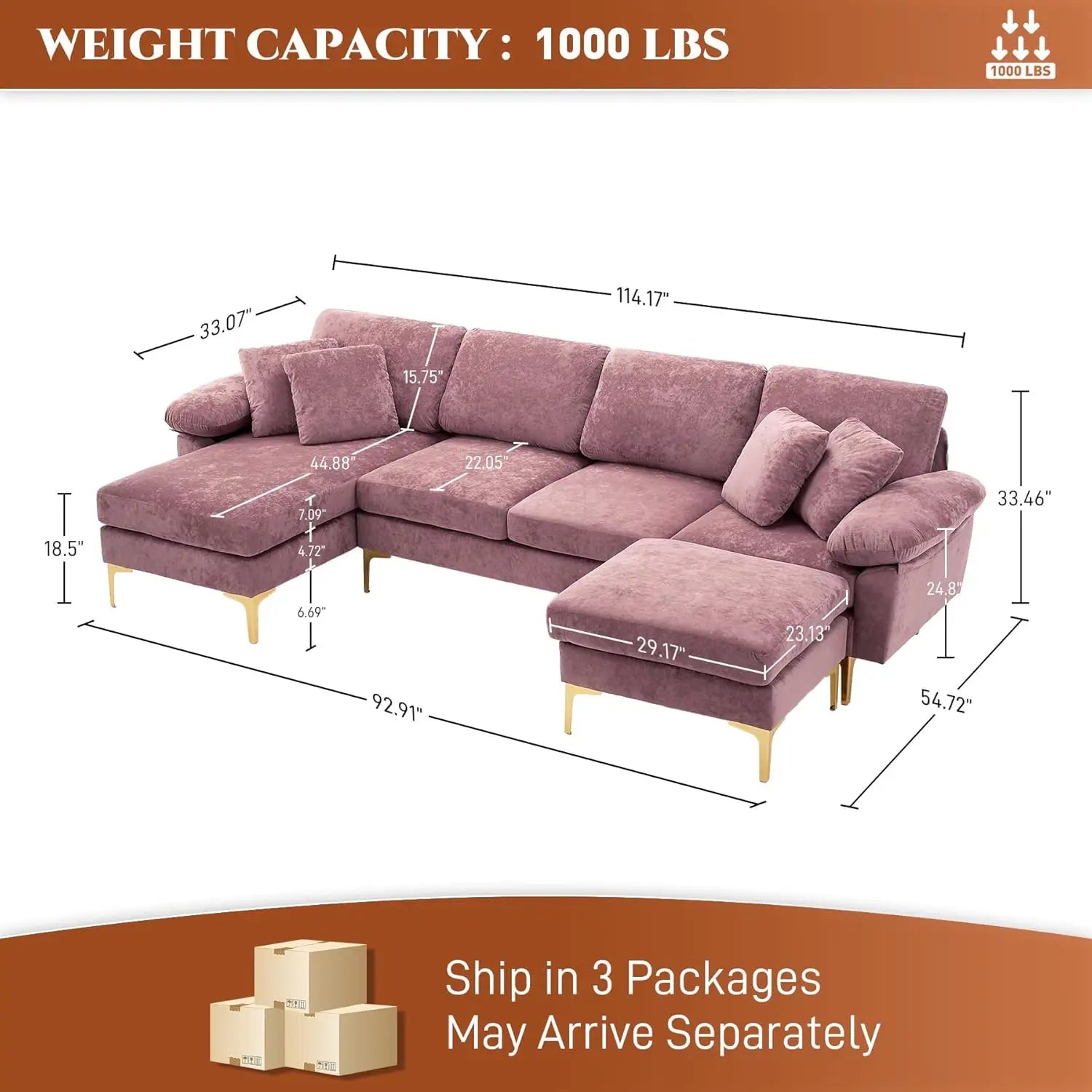 U-Shaped Sectional Sofa Couch, 4 Seat Sofa Set for Living Room, Convertible L-Shaped Velvet Couch Set with Chaise Lounge