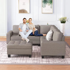 Sectional Sofa Couches with Reversible Chaise Storage Ottoman and Cup Holders, Sofa Lounge and Ottoman for Living Room Furniture