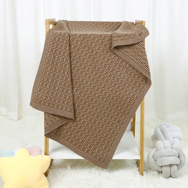 Newborn Baby Blanket 100%Cotton Knit Plaid Girl Boy Stroller Swaddle Super Soft Sleep Sack Infant Bed Crib Letter Quilt 100*80CM