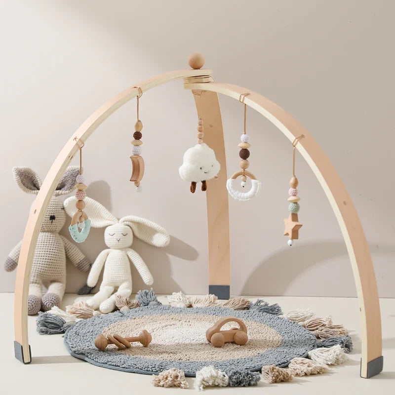 Baby Wooden Gym Frame Rocket Model Newborn Activity Gym Frame Hanging Pendant Rattle Toys For Baby Education Montessori Toys