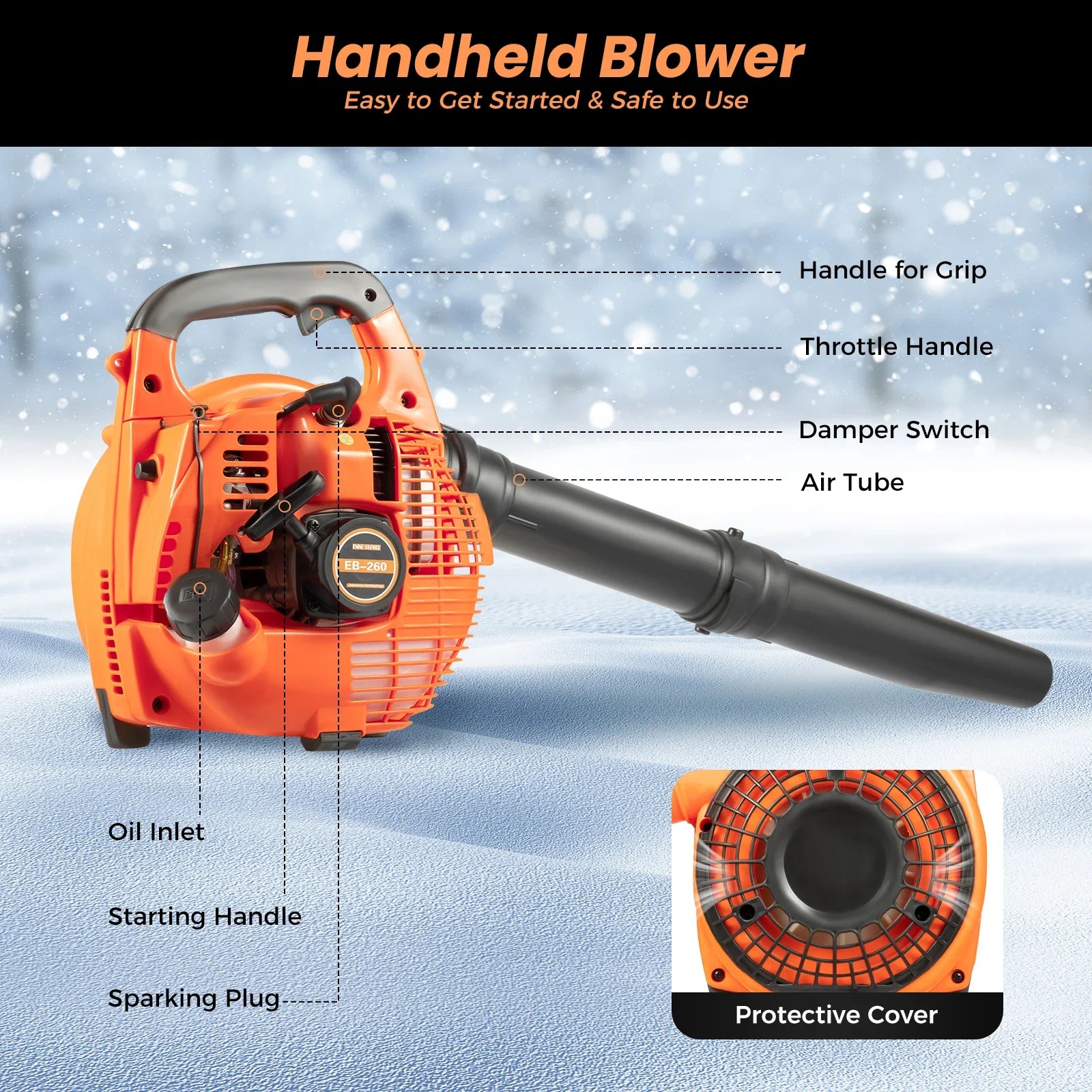 25.4CC  Commercial Handheld Leaf Blower Heavy Duty Gas Powered 2-Stroke Grass Clean Tool Leaf Blower