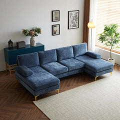 Convertible Sectional Sofa 110" U-Shape Sofa Couch 4-Seat Couch with Chaise ChenilleFabric Upholstered for Living Room