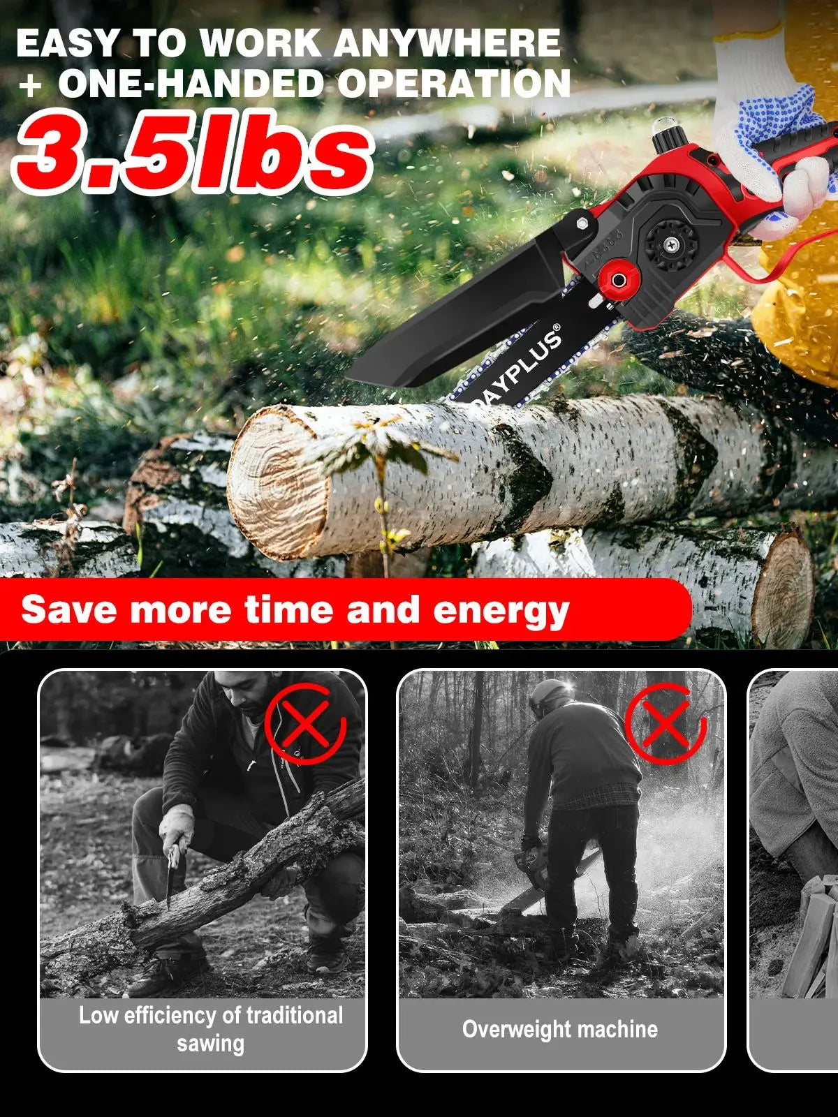 8Inch Cordless Electric Chainsaw Brushless+4.0Ah Battery,One-Handed Portable Pruning for Wood Cutting,Trimming Branch,Courtyard