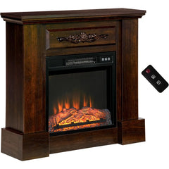 32" Electric Fireplace with Mantel, Freestanding Heater with LED Log Flame, Overheat Protection and Remote Control, 1400W